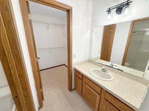 Primary ensuite bathroom with ample counter space