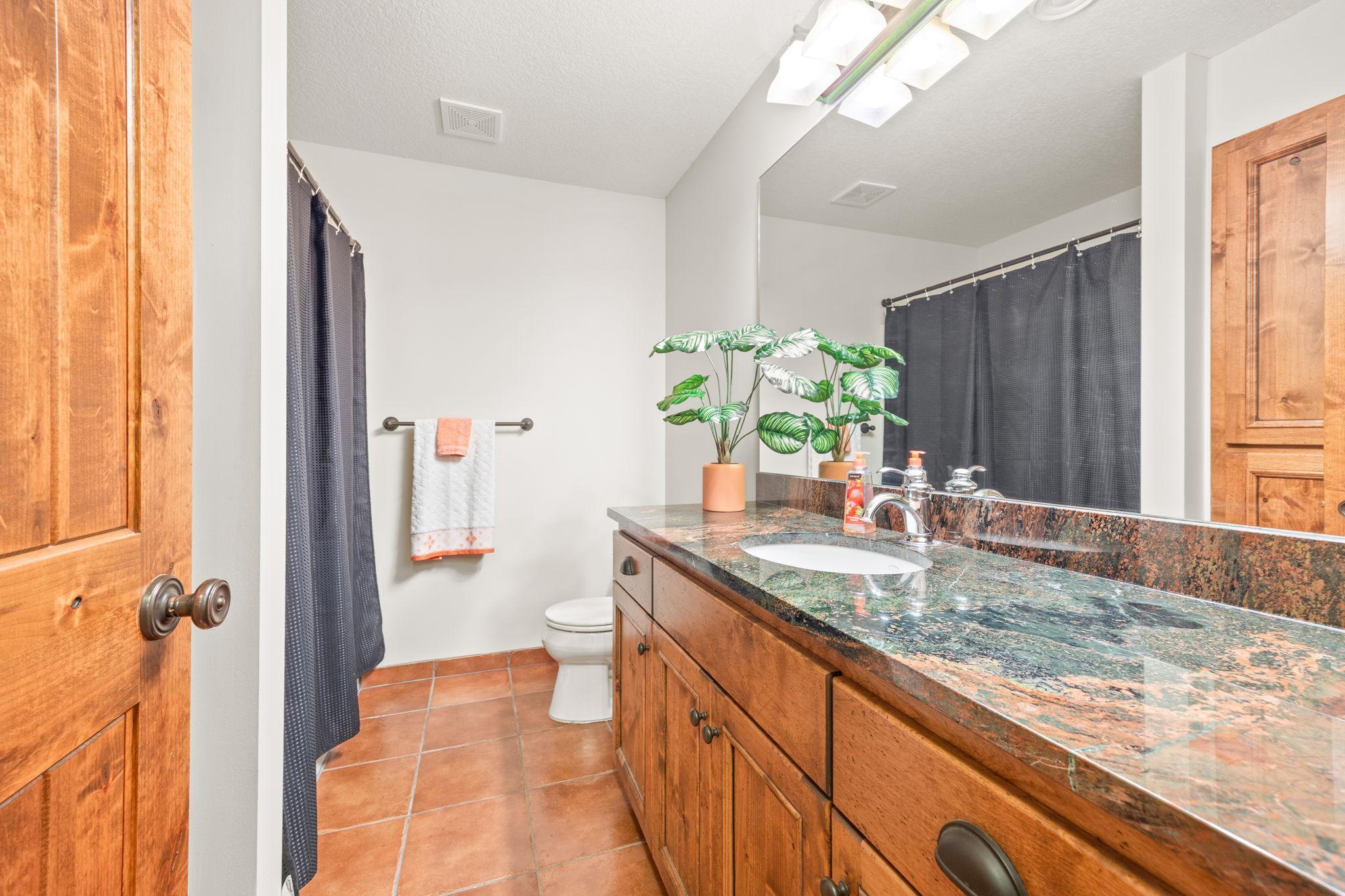 Lower level full bath between bedrooms.