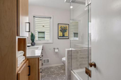 Freshly updated hall bathroom on the main level