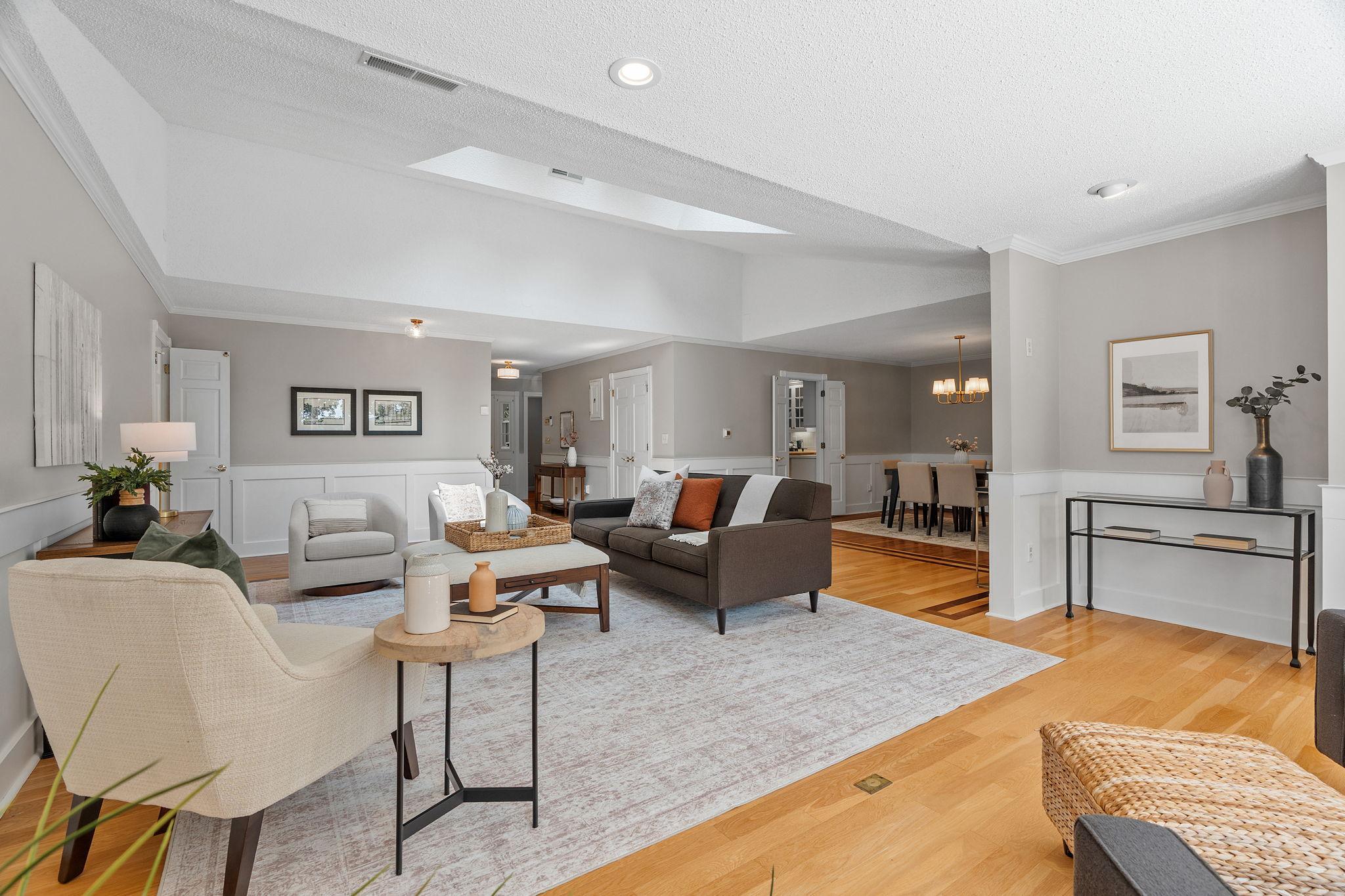 View of the family room and dining.