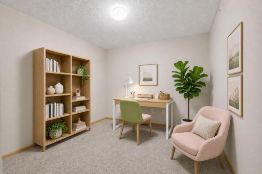 Awesome loft area currently virtually staged as a home office.