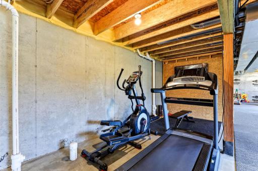 A workout corner with space for cardio equipment today and whatever your plans call for tomorrow.
