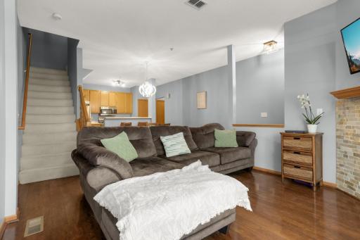 Living room can fit an ample sized couch!