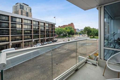 Private outdoor patio with views of downtown