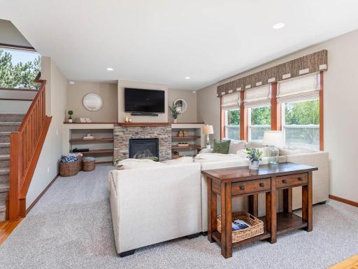 Spacious living room with gas fireplace