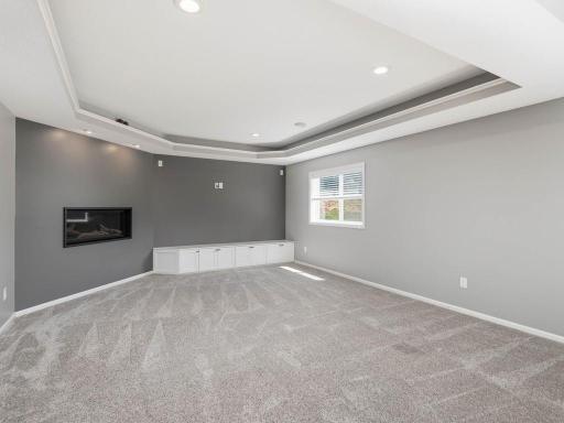 Lower level fireplace with lower built in's