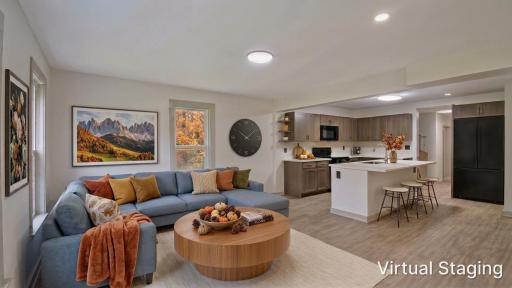 Virtually staged living and dining areas.