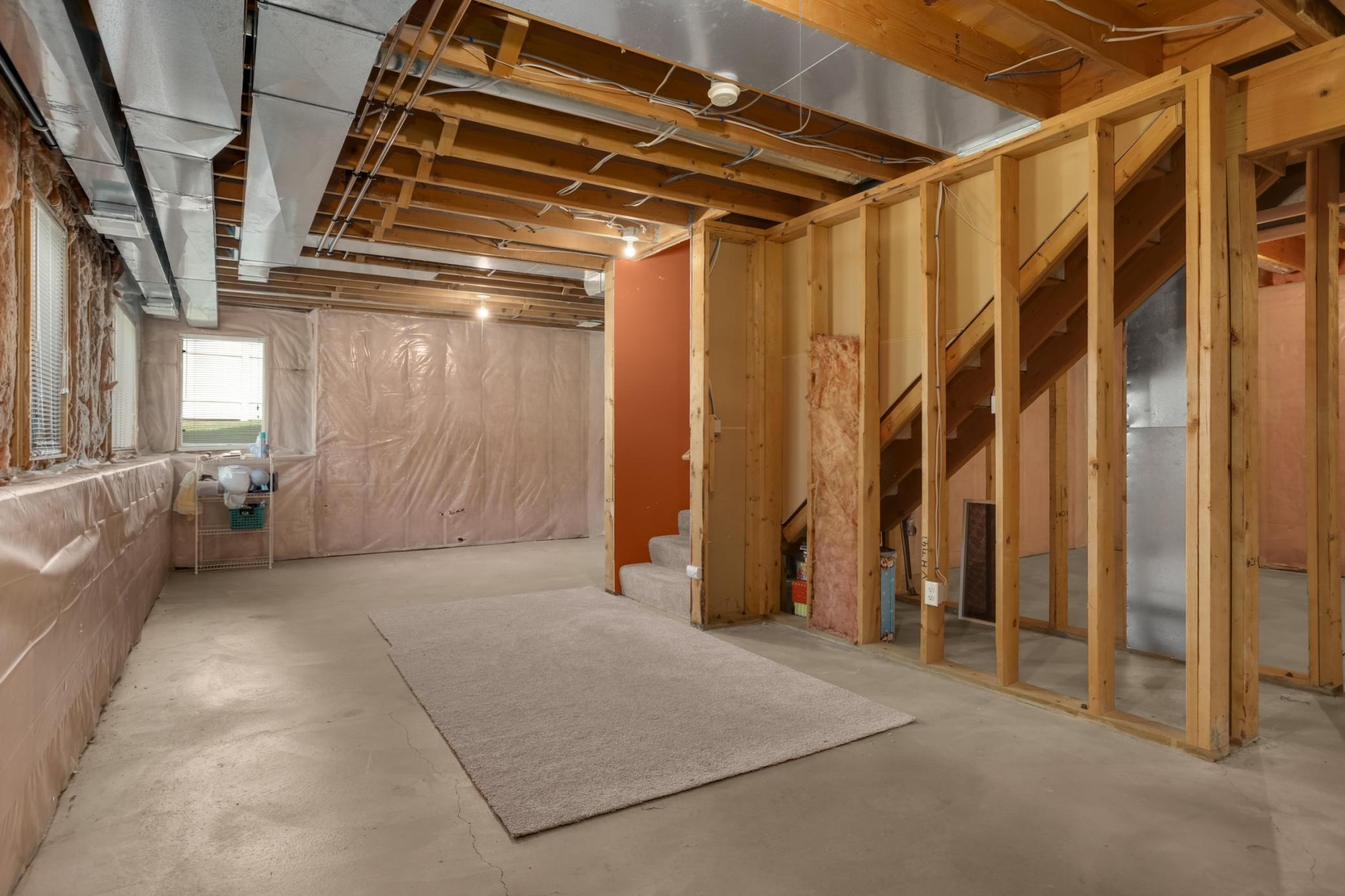 Room for equity building in this lower level which is still filled with natural light thanks to a wall of lookout windows. Builder has already added the necessary duct work to complete the lower level.