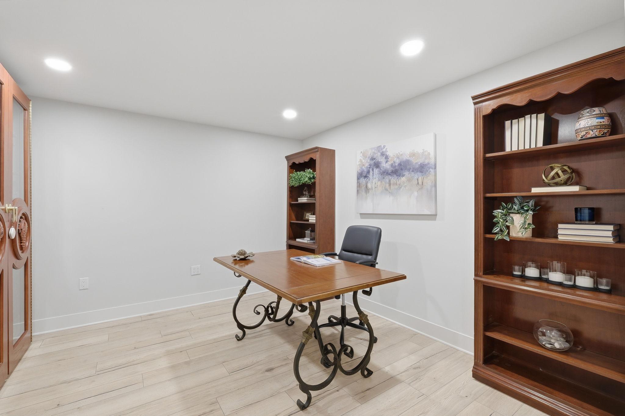 Large home office with classic pocket doors