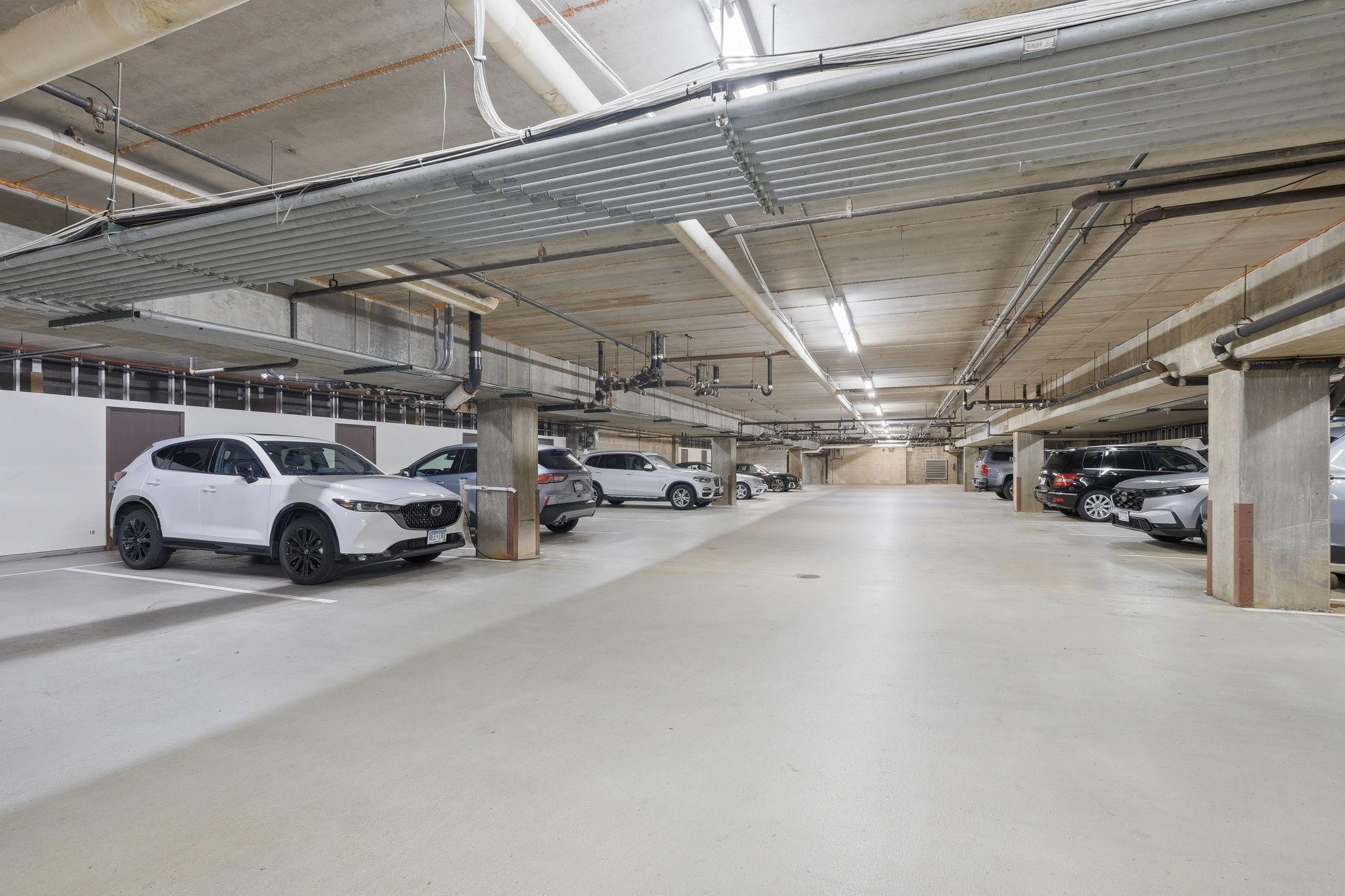 Heated underground parking also includes a secure storage room for each owner