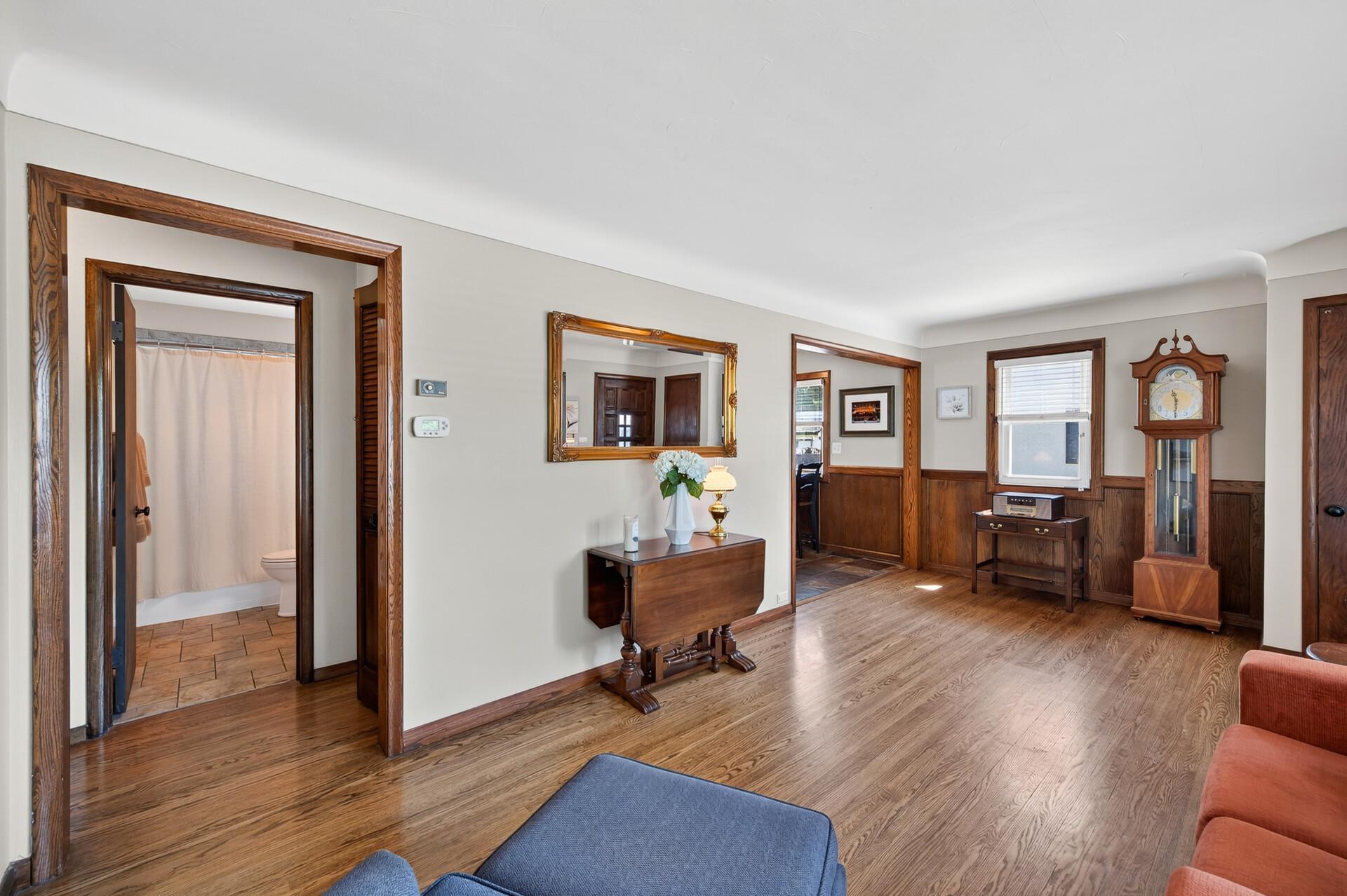 The rich gleaming oak hardwood floors are stunning!
