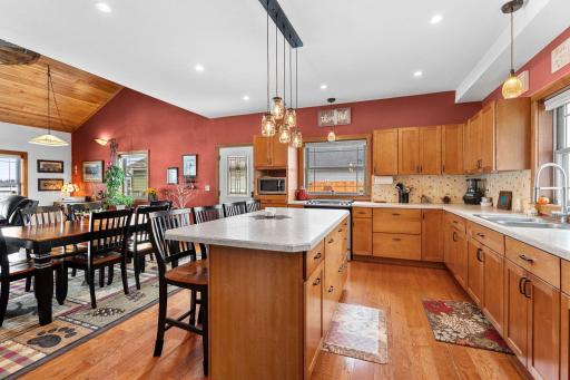 Open concept kitchen that flows into dining room/living room