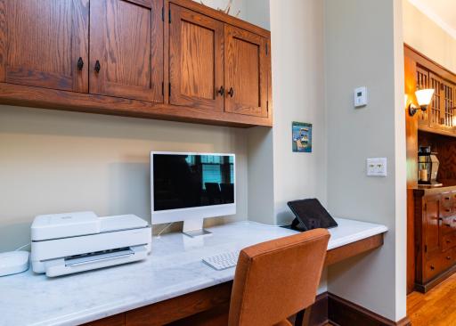 The custom office nook is the perfect place to work from home.