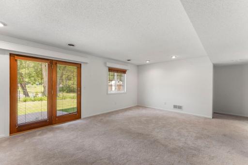Lower level family room with patio door to access backyard