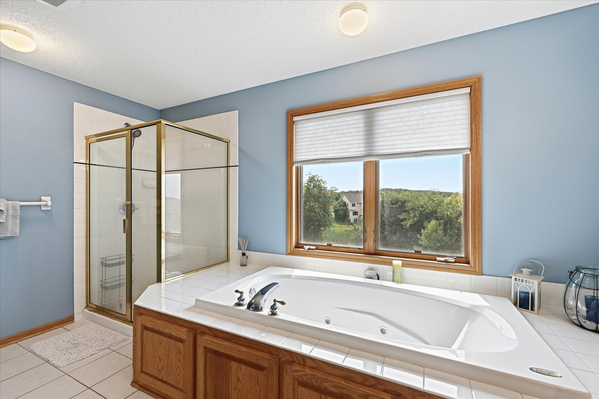 Relaxing soaking tub perfect for unwinding.