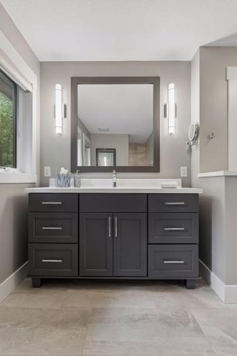 Primary bathoom, beautiful tile work and finishes.