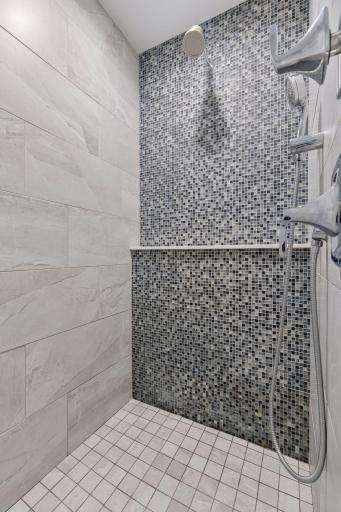 Primary shower, beautiful tile and design.