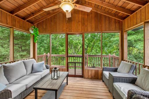 Screened in porch that feels like being in a treehouse, so peaceful