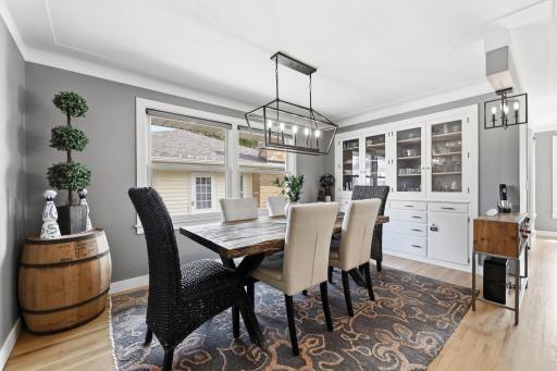 Dining room has orginal built in cabinets
