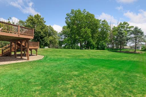 A large backyard with room to play, relax, or garden.
