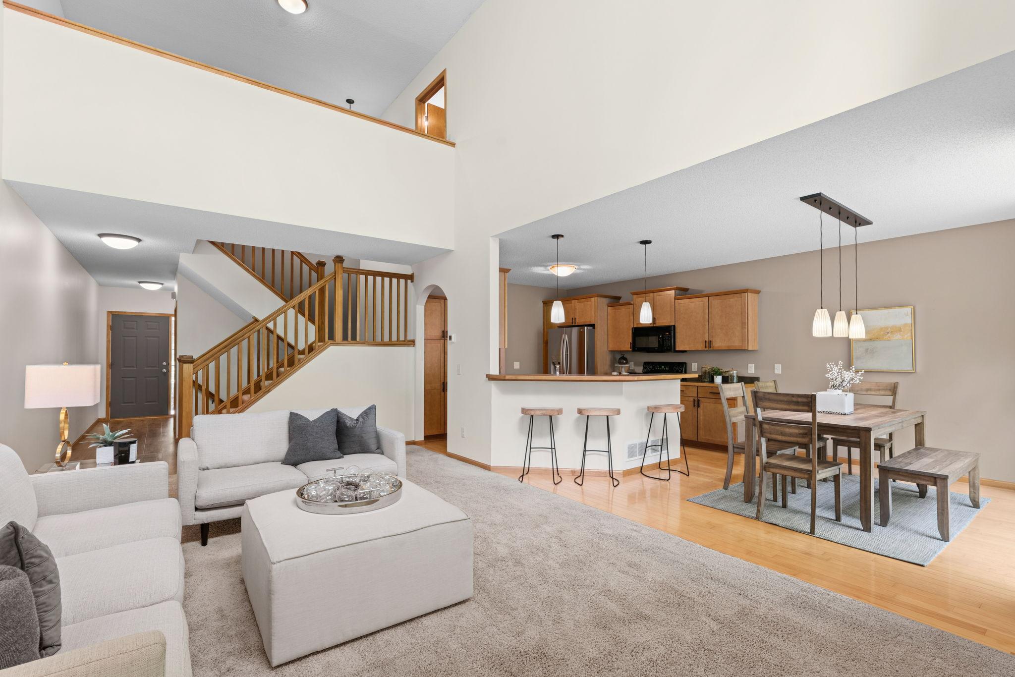 open concept, two story ceilings