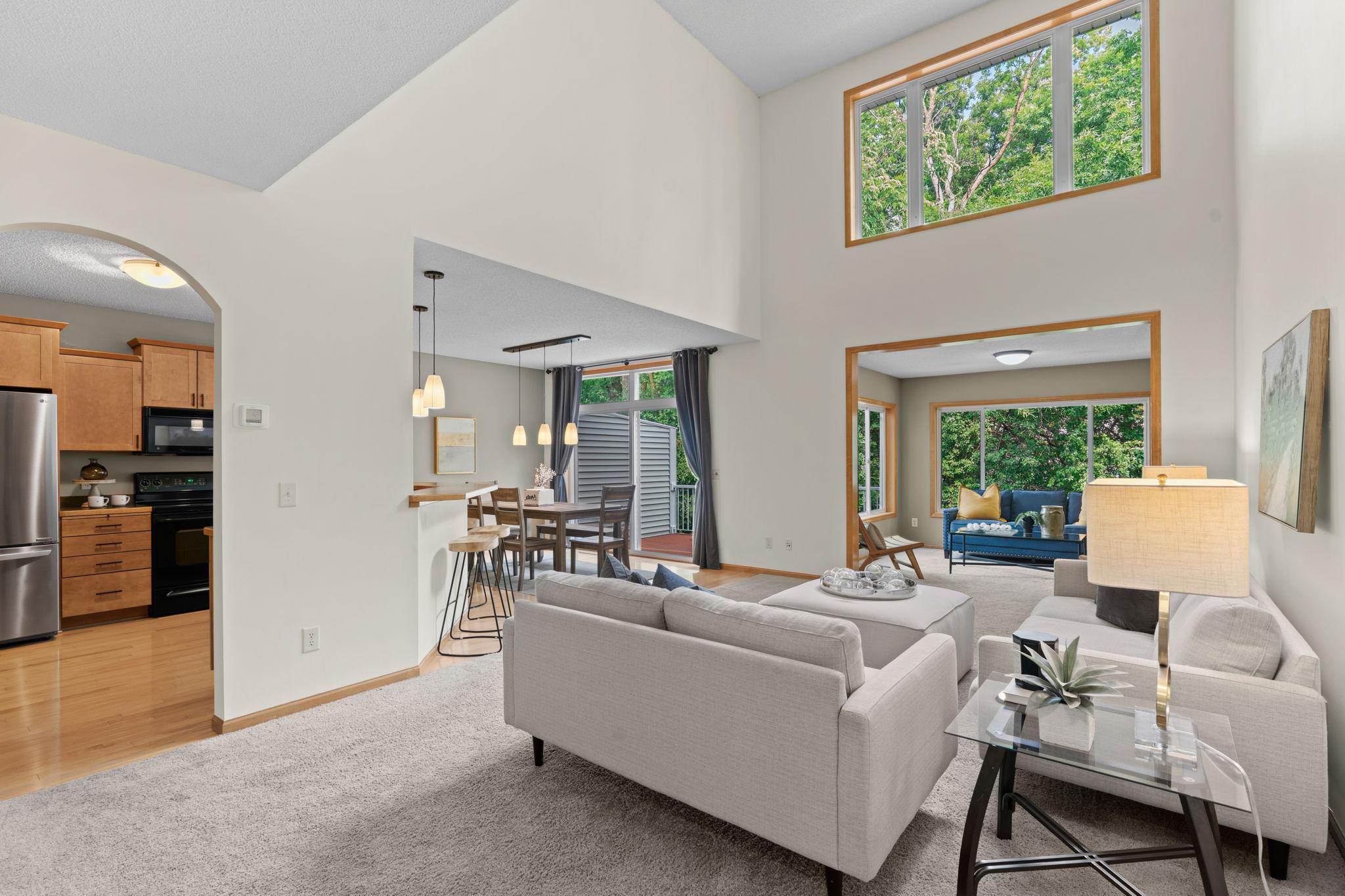 open concept, two story ceilings
