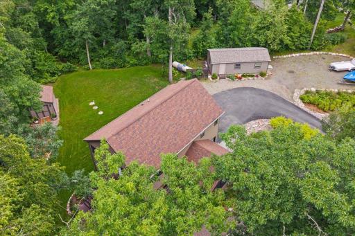 Looking North - Aerial View of Home, Shed, and 1 Stall Garage