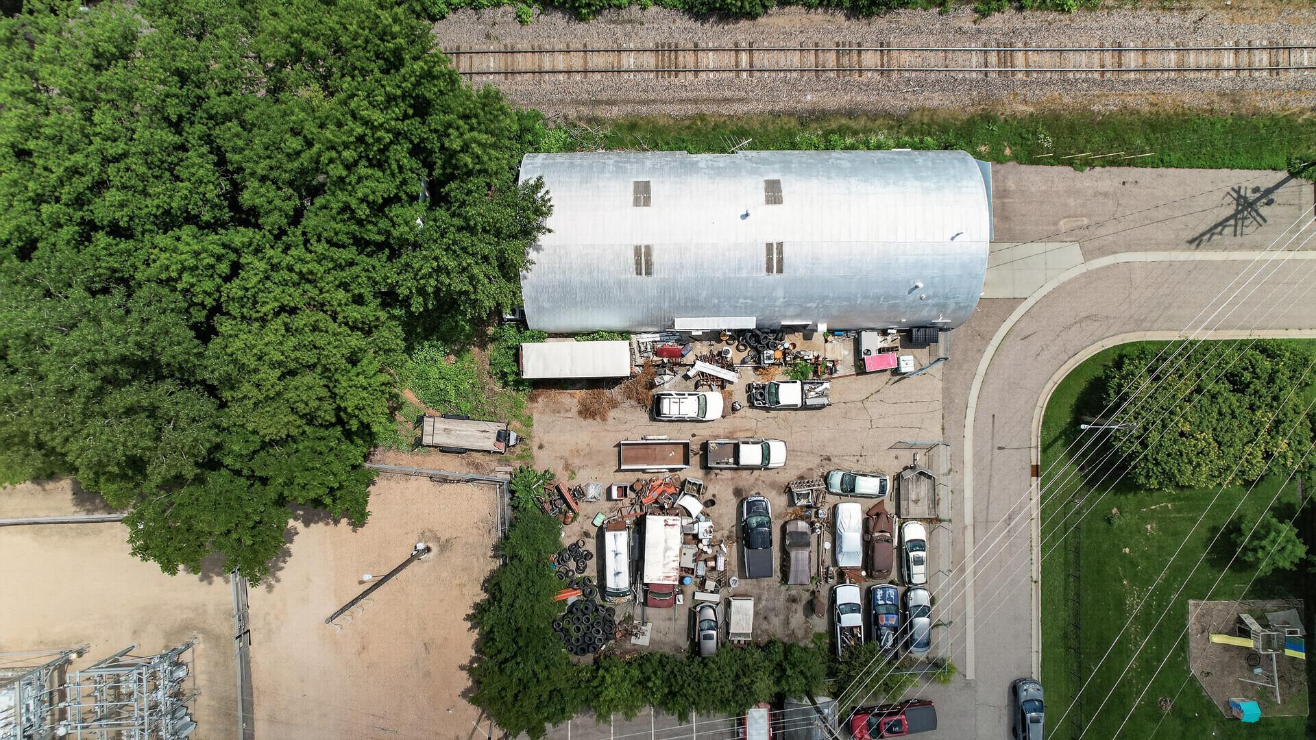 Aerial of the shop and parking lot