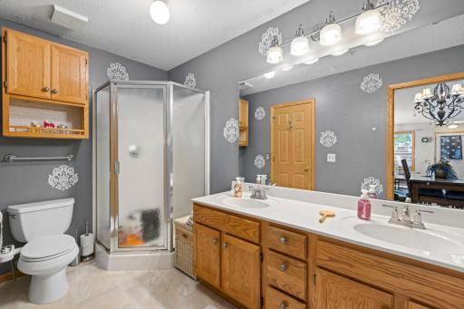 Along with dual sinks, there is a separate tub and shower!