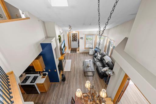 View of the main floor from the upper level loft