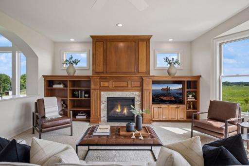 Beautiful shelving with gas fireplace