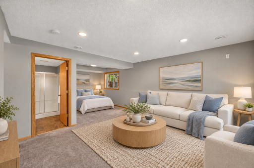 Virtually staged Family Room...put up a wall and add a 3rd legal bedroom. Plenty of room and a double window.