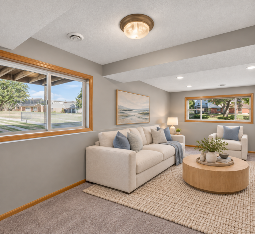 Virtually staged family room...lots of natural daylight with the large windows.