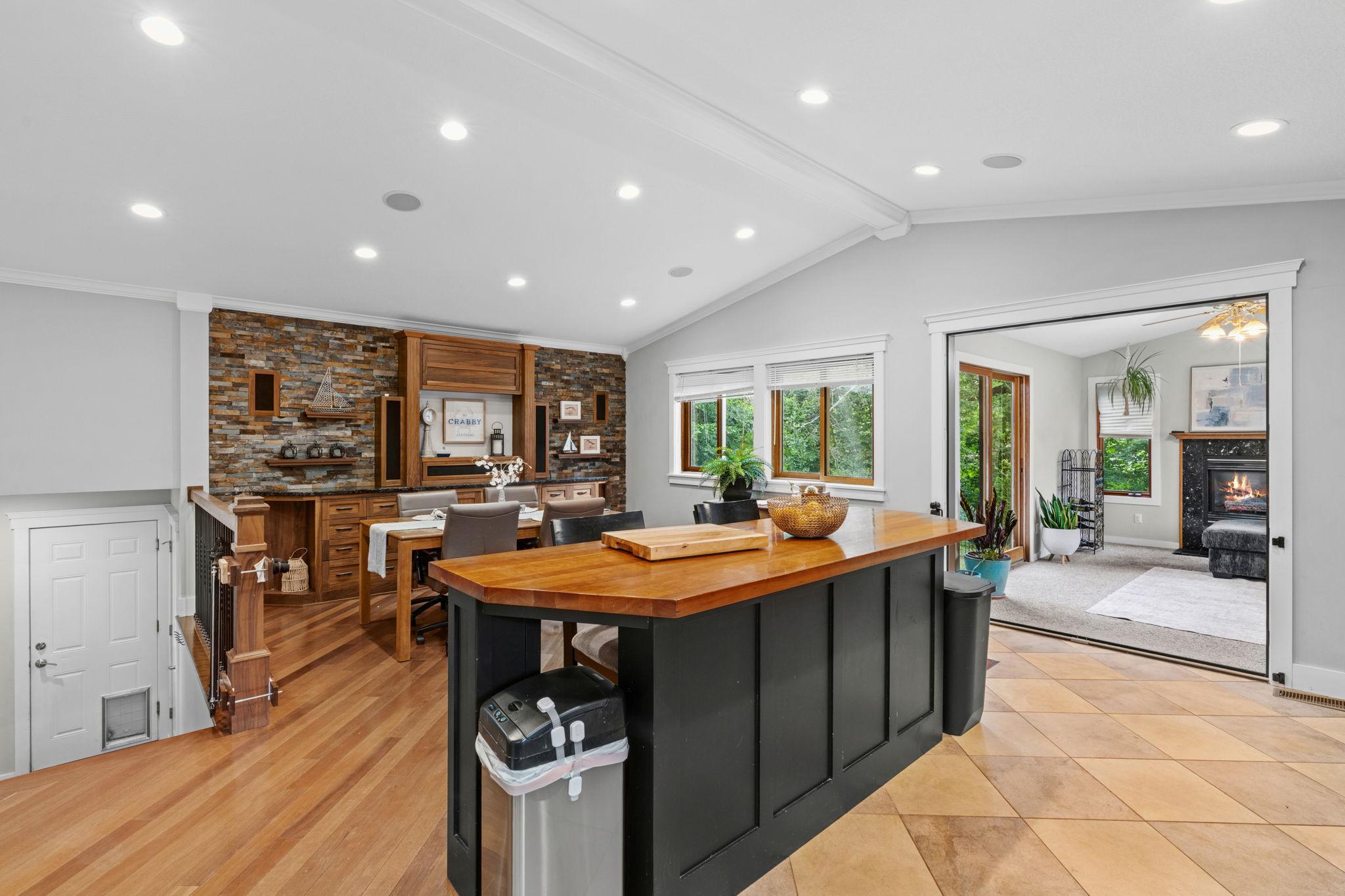 View of the dining and family room from the kitchen.