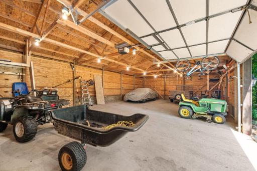 Inside view of the detached garage with high ceiling
