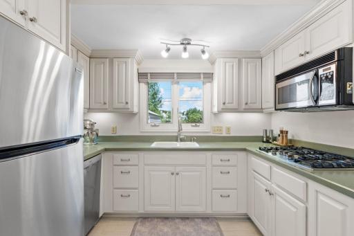Totally updated kitchen with warm colored cabinetry with high end stainless appliances