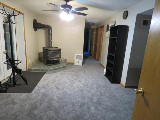 Free standing wood burning fireplace in lower level!