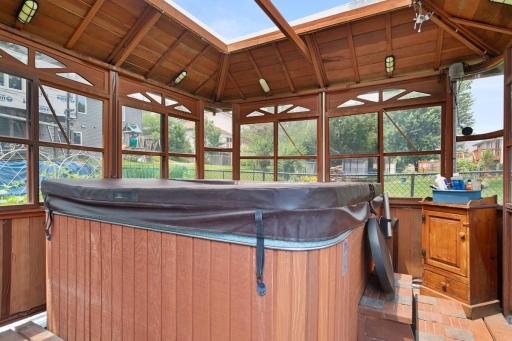 The 10 x 10 gazebo is a cozy, year-round retreat with windows surrounding the space. Currently, Alexa controls the music you play!