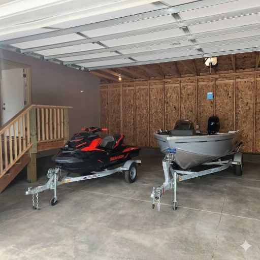 Extra Large garage to hold water toys and cars-Virtual Staged