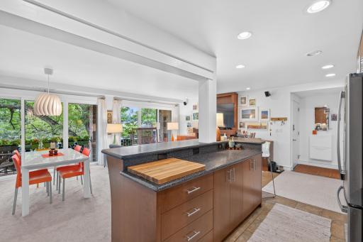 Large center island is perfect for cooking prep or serving when entertaining
