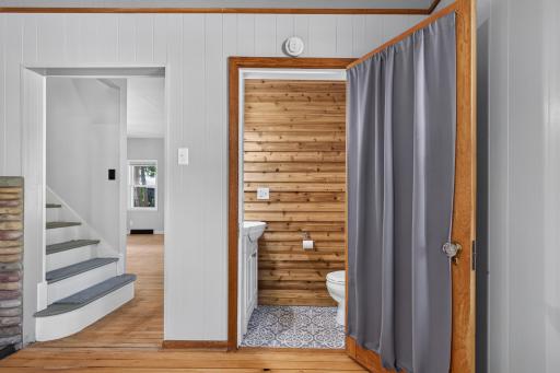 There is a convenient half bath off the front room.