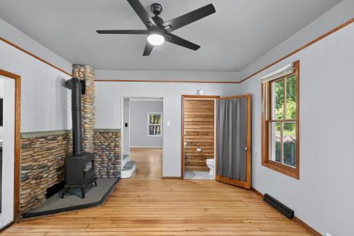 The gas stove makes the front room warm and cozy in those chilly winter months.