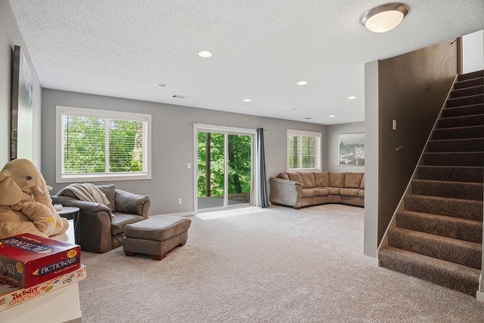 The finished lower level is an open slate to add a bar, theater or gym area.