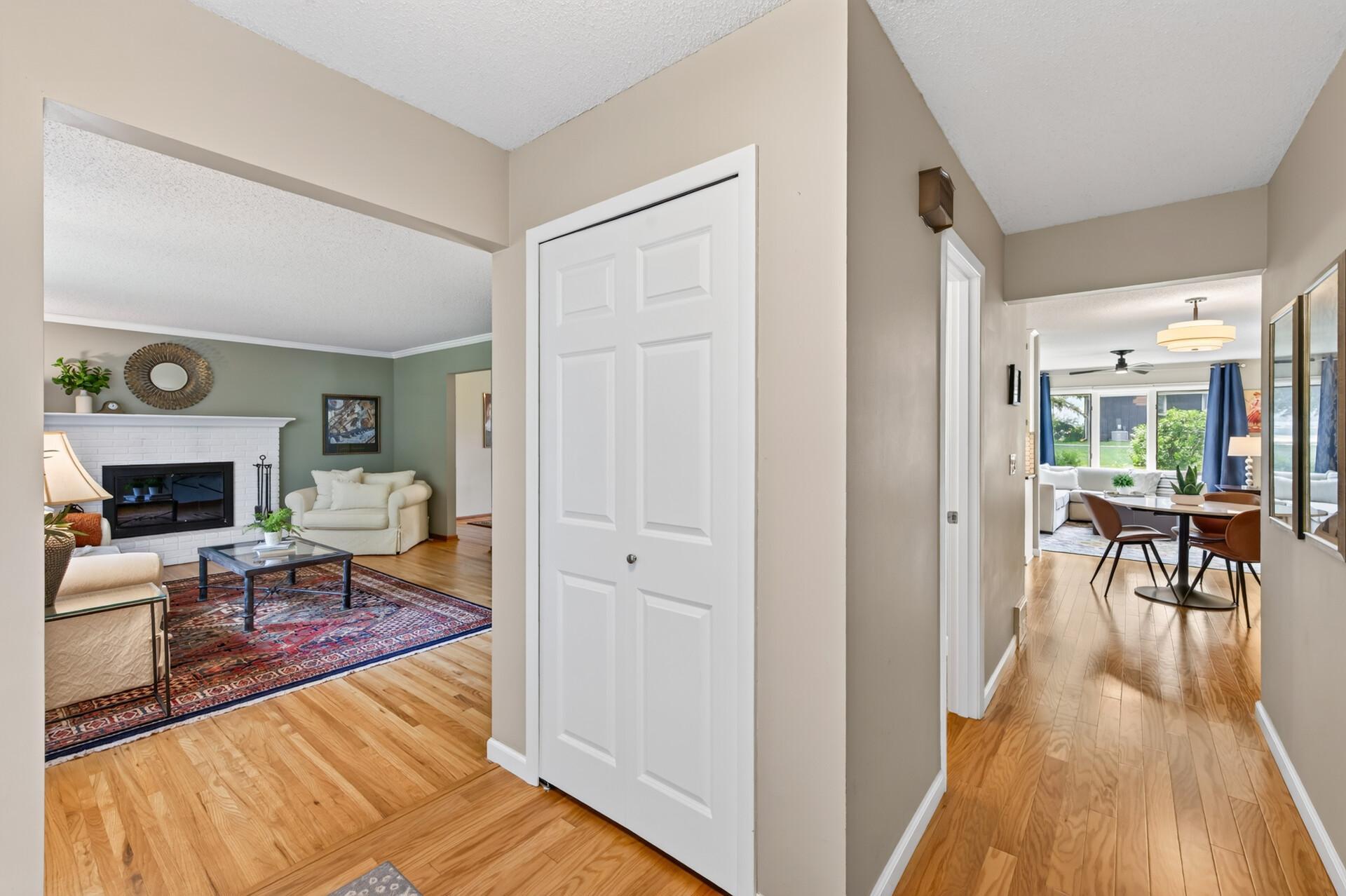 Guest coat closet with half bath right off front door