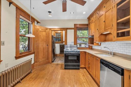 Large kitchen in the rear with great natural light.