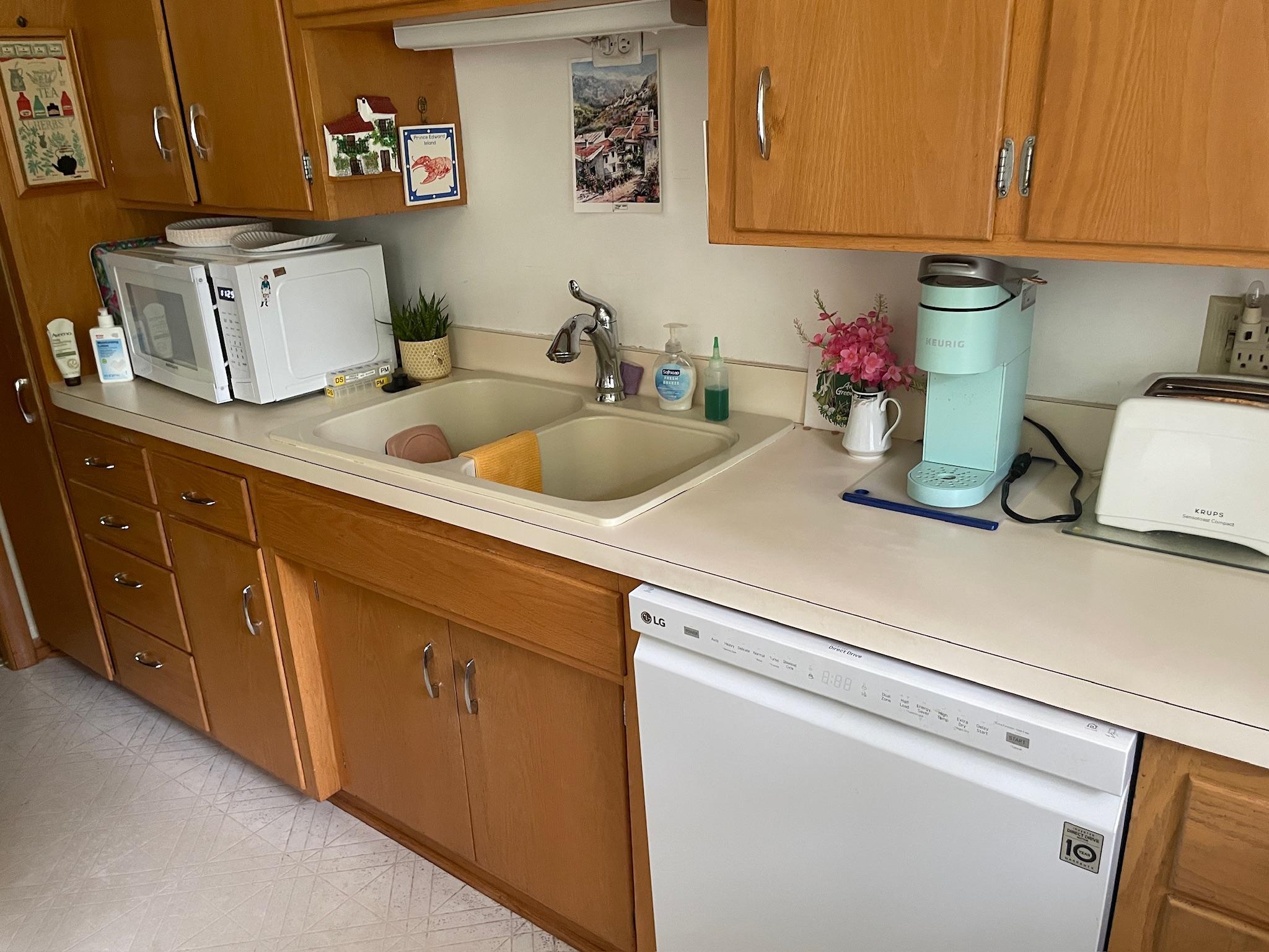 Newer sink and dishwasher.