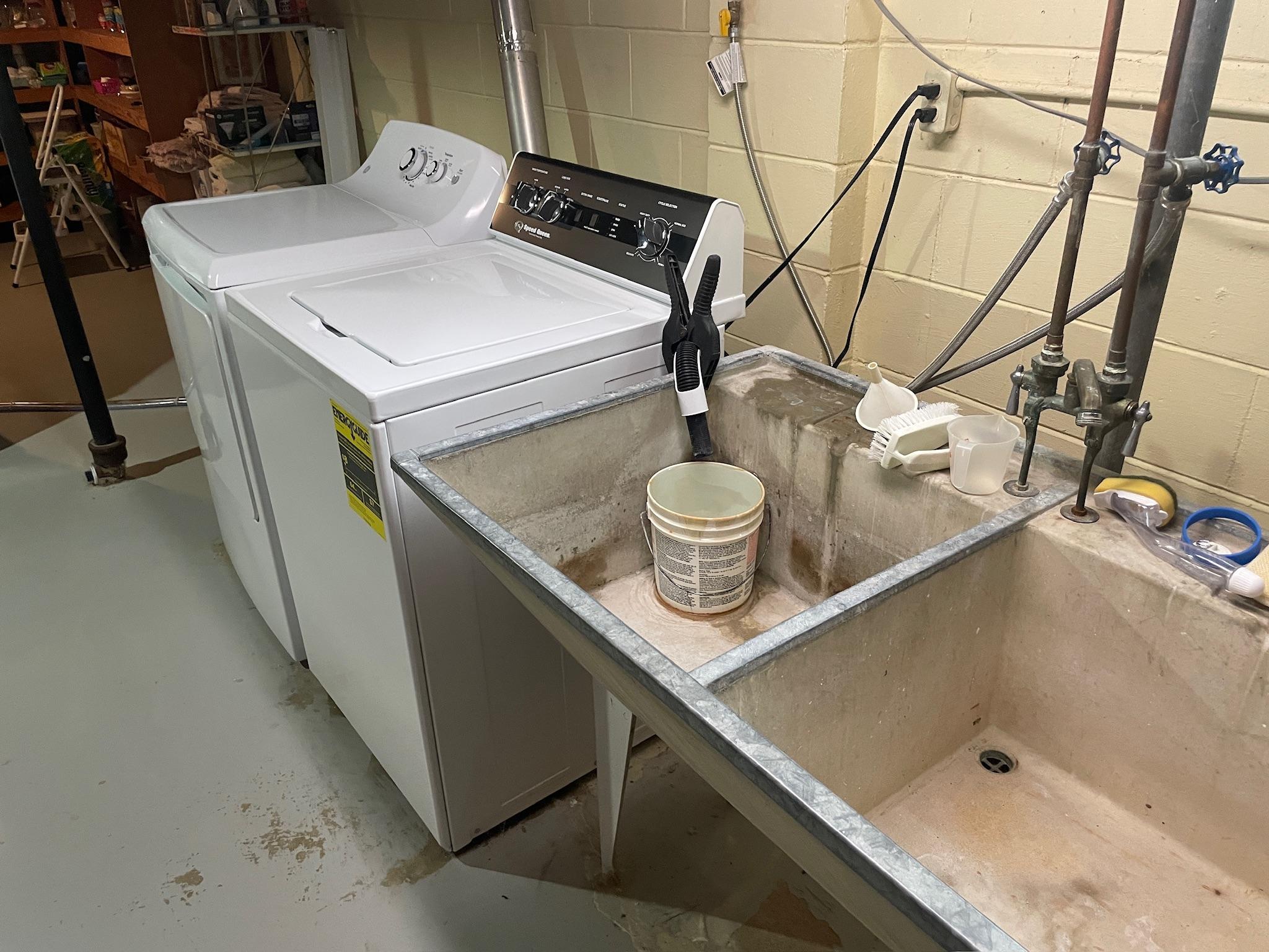 Washer/dryer downstairs.