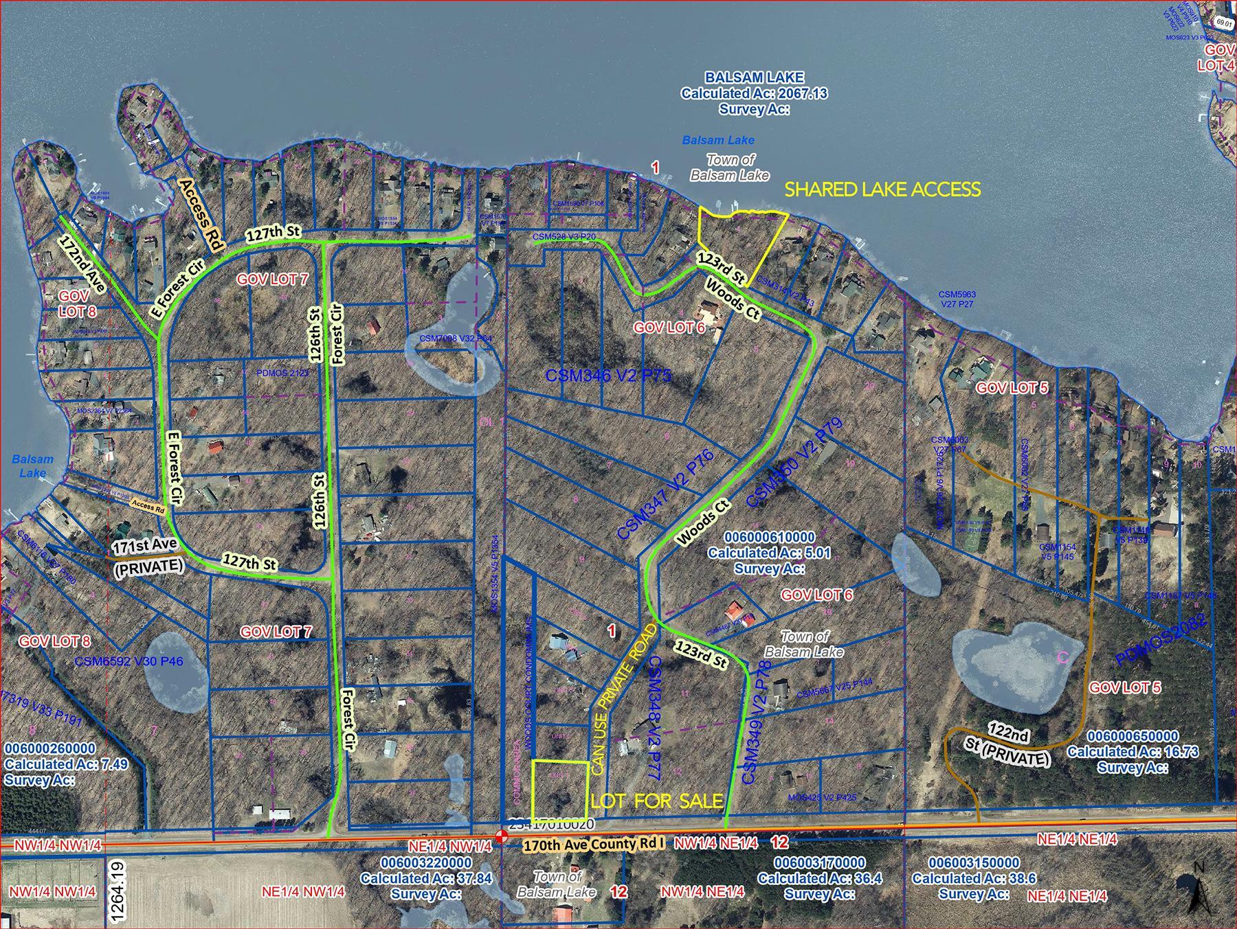 Land lot on County Road I, shared deeded access on Balsam Lake