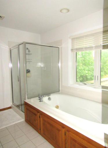4 piece primary bath with walk-in shower and Jacuzzi tub.