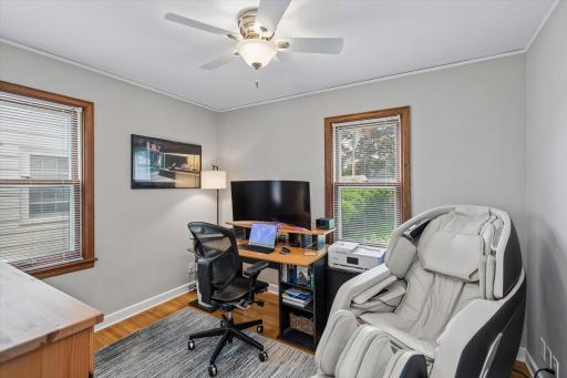 A versatile second bedroom with beautiful hardwood floors and abundant natural light